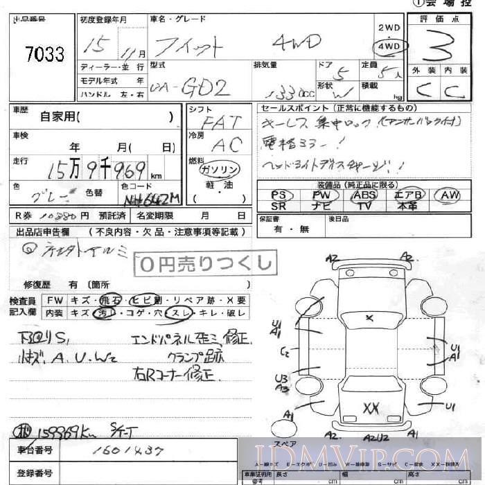 2003 HONDA FIT  GD2 - 7033 - JU Fukushima