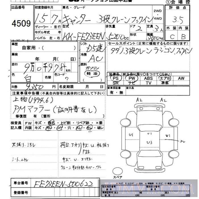 2003 MITSUBISHI CANTER TRUCK 3 FE73EEN - 4509 - JU Chiba