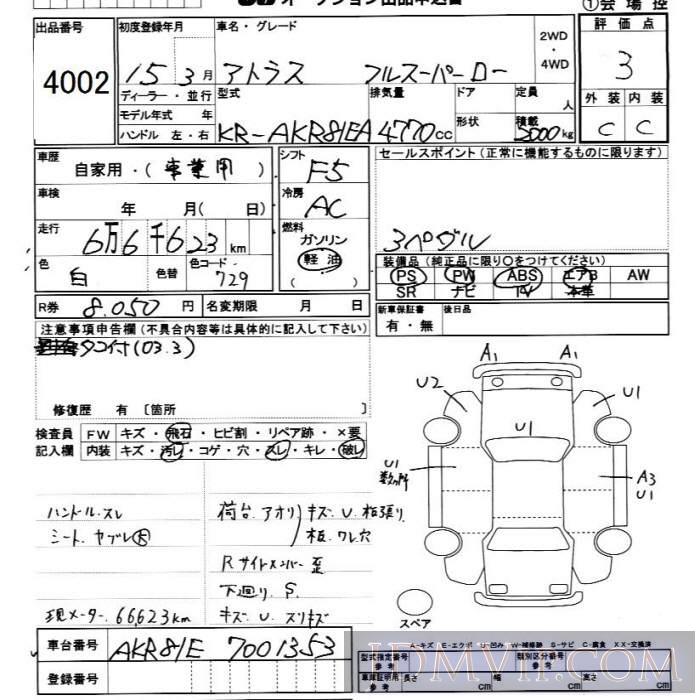 2003 NISSAN ATLAS TRUCK  AKR81EA - 4002 - JU Chiba
