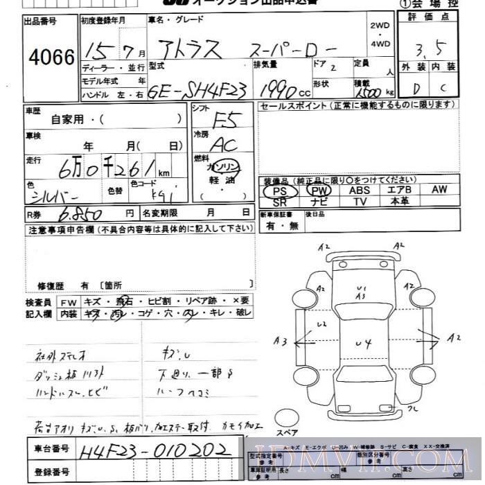 2003 NISSAN ATLAS TRUCK  SH4F23 - 4066 - JU Chiba