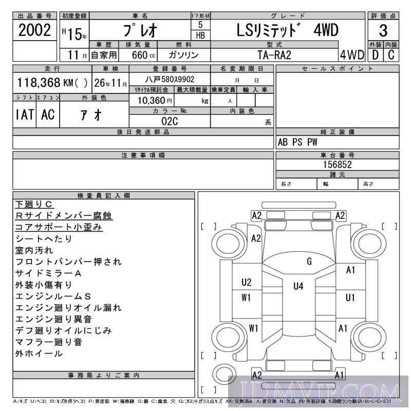 2003 SUBARU PLEO LS_4WD RA2 - 2002 - CAA Tohoku