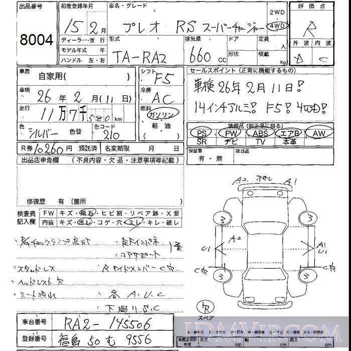 2003 SUBARU PLEO RS_SC RA2 - 8004 - JU Shizuoka