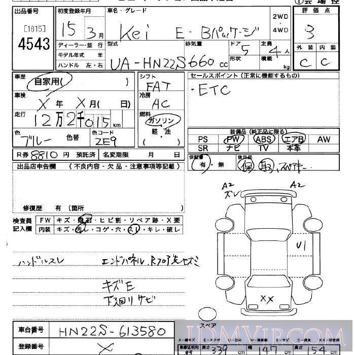 2003 SUZUKI KEI EB HN22S - 4543 - JU Saitama