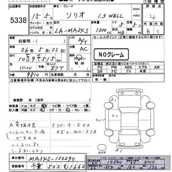 2003 SUZUKI SOLIO 1.3WELL MA34S - 5338 - JU Chiba