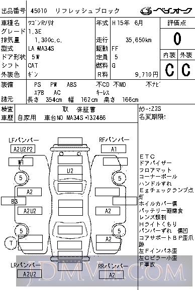 2003 SUZUKI WAGON R 1.3E MA34S - 45010 - BAYAUC