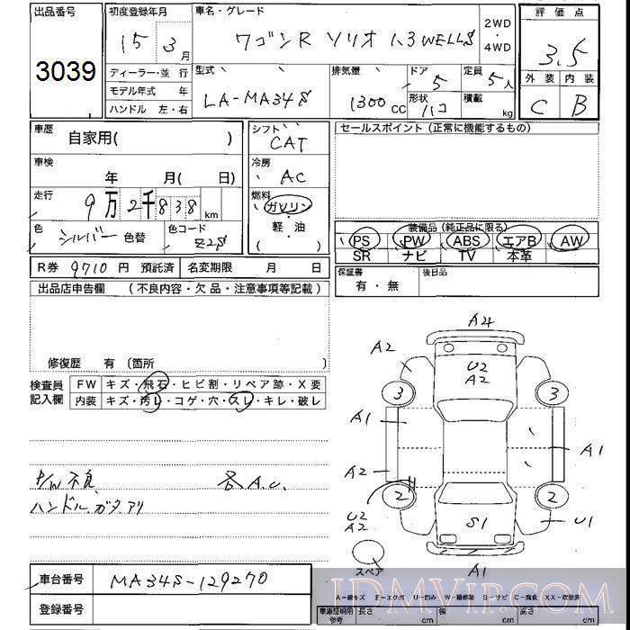 2003 SUZUKI WAGON R 1.3WELLS MA34S - 3039 - JU Shizuoka