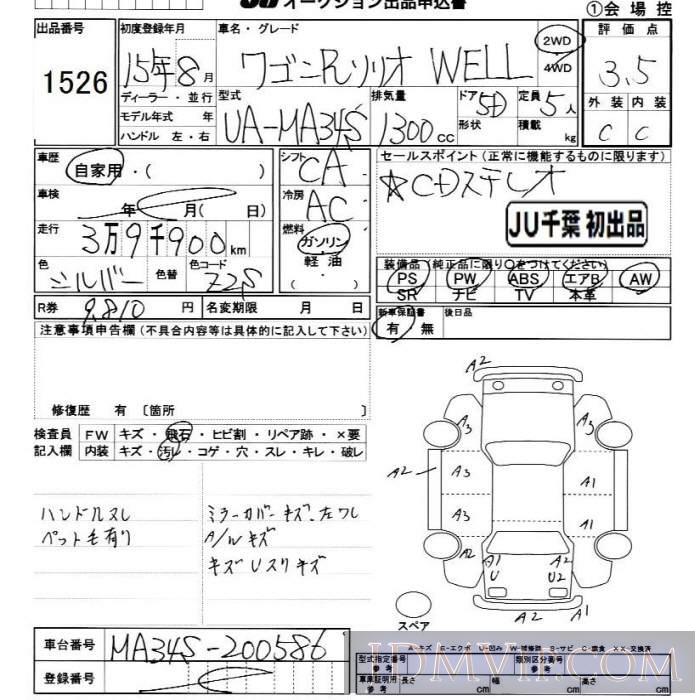 2003 SUZUKI WAGON R 1.3WELL MA34S - 1526 - JU Chiba