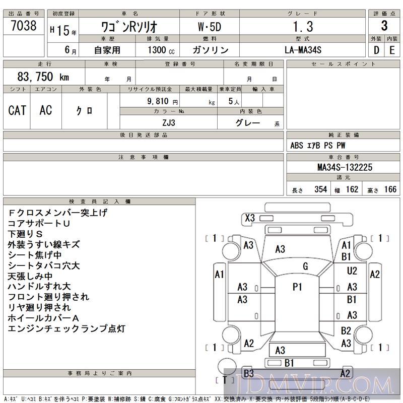 2003 SUZUKI WAGON R 1.3 MA34S - 7038 - TAA Tohoku