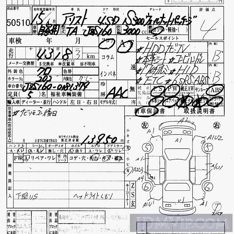 2003 TOYOTA ARISTO S300_P JZS160 - 50510 - HAA Kobe