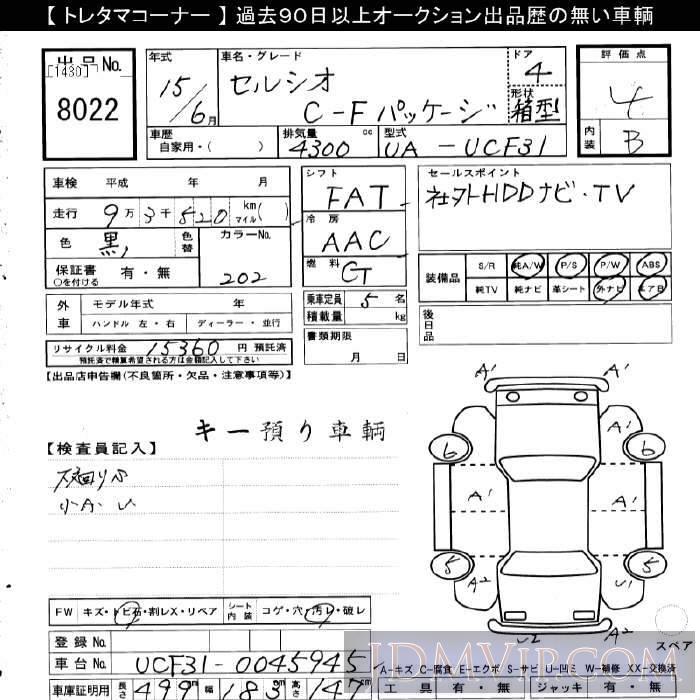 2003 TOYOTA CELSIOR C_F-PKG UCF31 - 8022 - JU Gifu