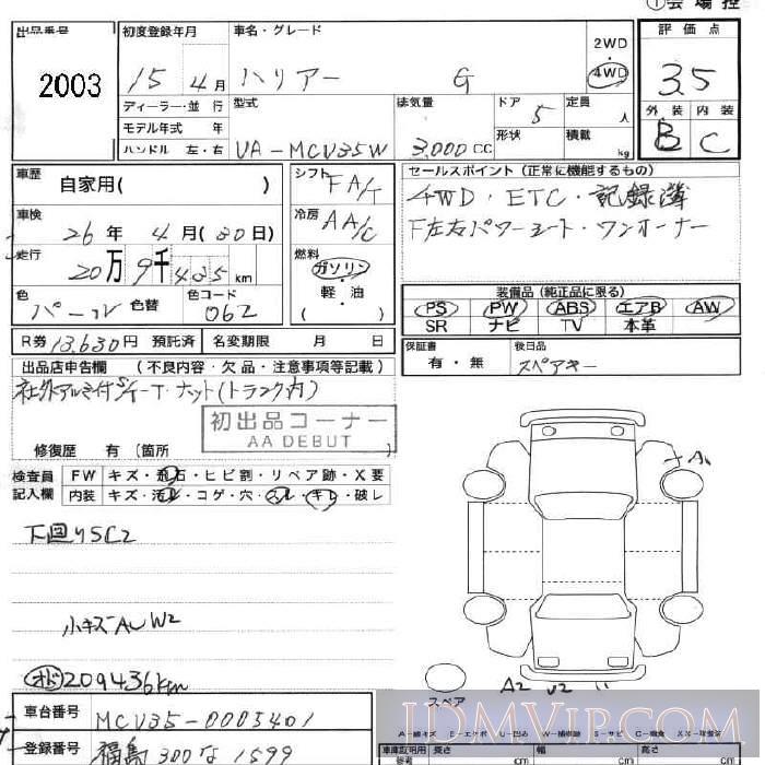 2003 TOYOTA HARRIER G MCU35W - 2003 - JU Fukushima