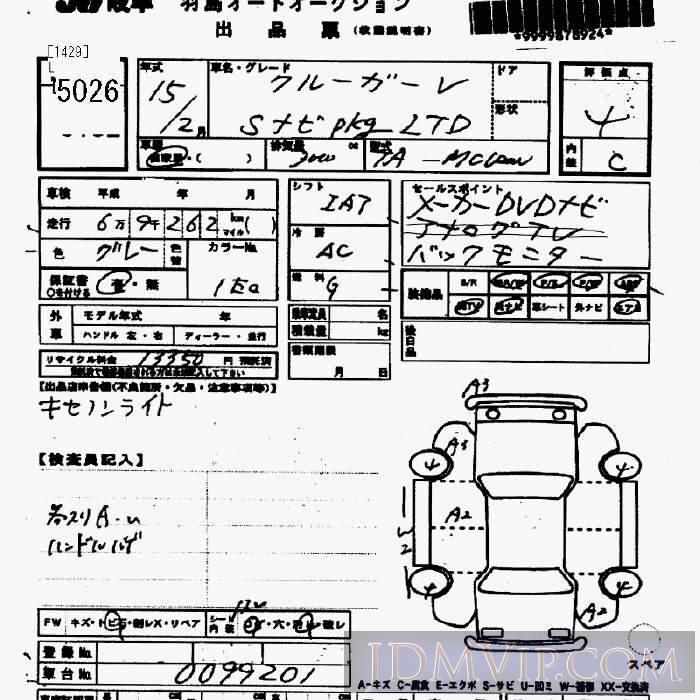 2003 TOYOTA KLUGER S_PKG_LTD MCU20W - 5026 - JU Gifu