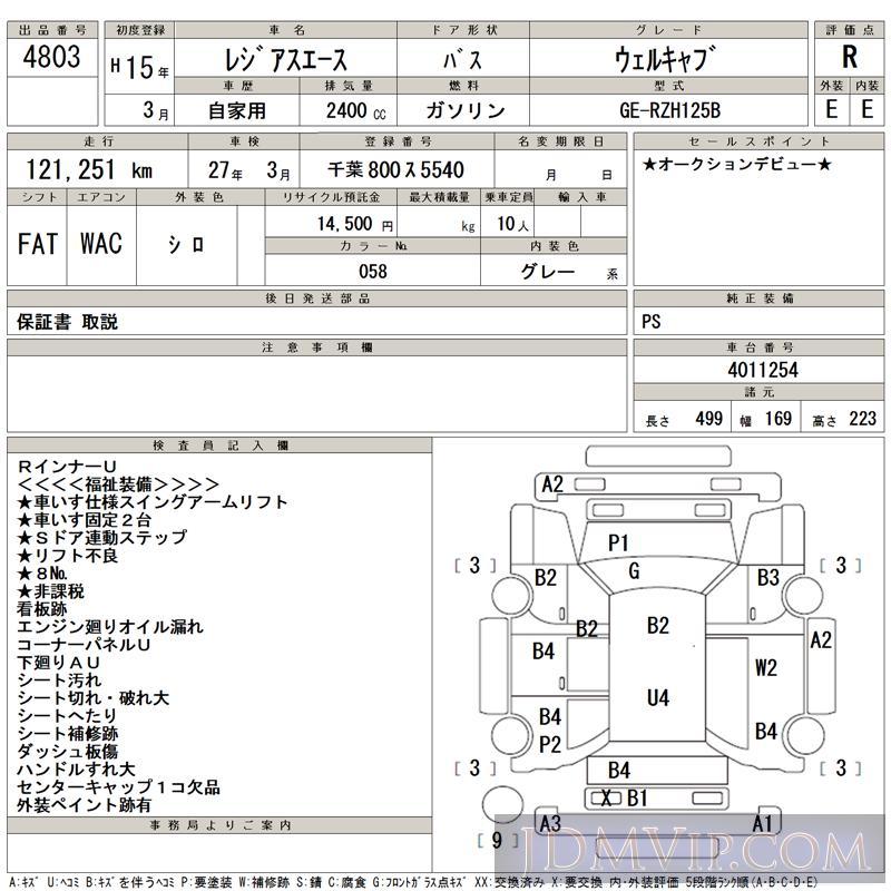 2003 TOYOTA REGIUS ACE COMMUTER  RZH125B - 4803 - TAA Kantou