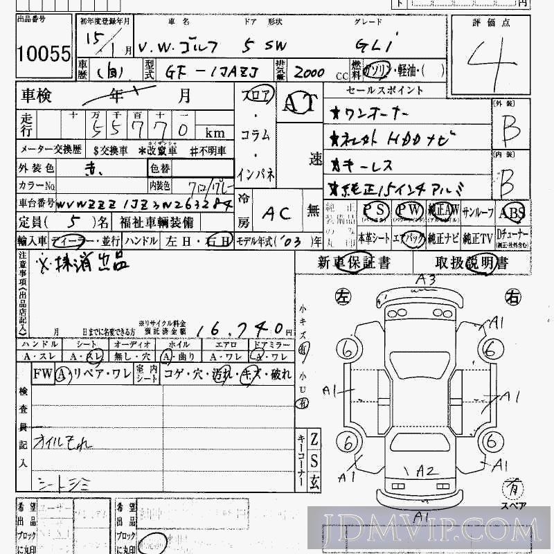 2003 VOLKSWAGEN VW GOLF WAGON GLI 1JAZJ - 10055 - HAA Kobe