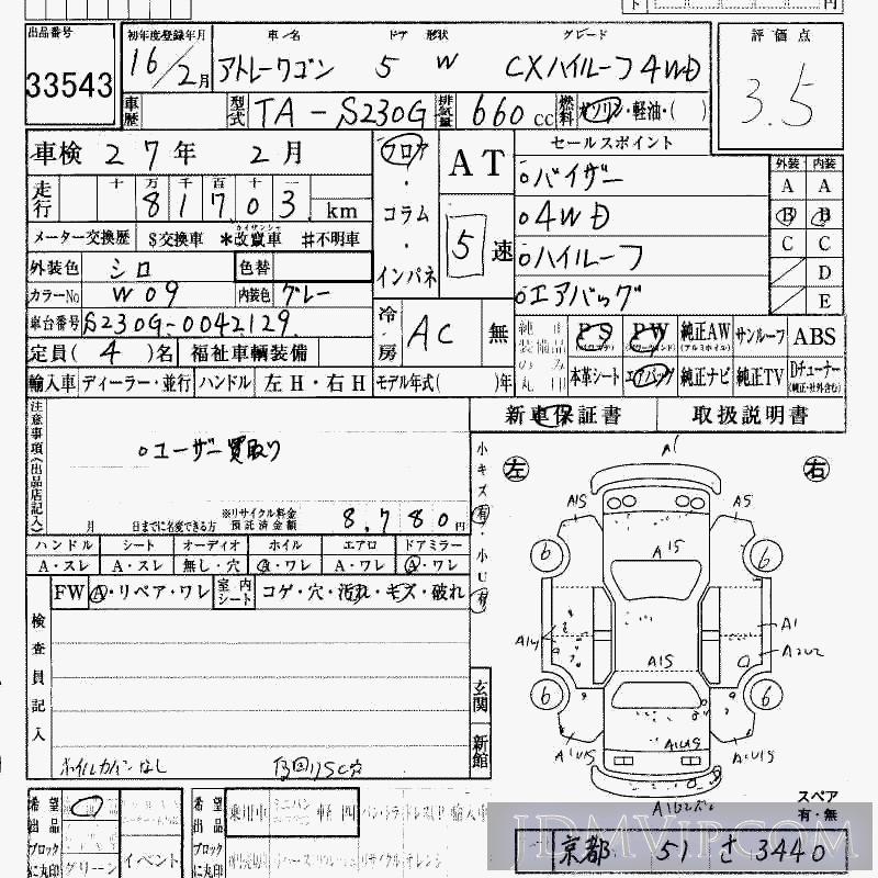 2004 DAIHATSU ATRAI WAGON 4WD_H_CX S230G - 33543 - HAA Kobe