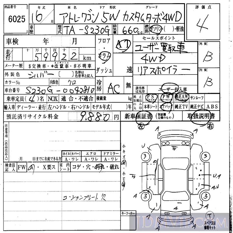 2004 DAIHATSU ATRAI WAGON TB_4WD S230G - 6025 - IAA Osaka