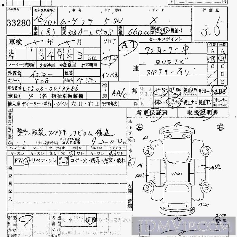 2004 DAIHATSU MOVE LATTE X L550S - 33280 - HAA Kobe