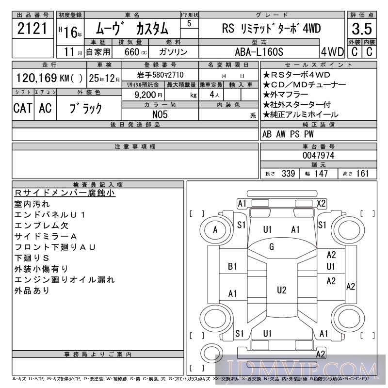 2004 DAIHATSU MOVE RS_4WD L160S - 2121 - CAA Tohoku