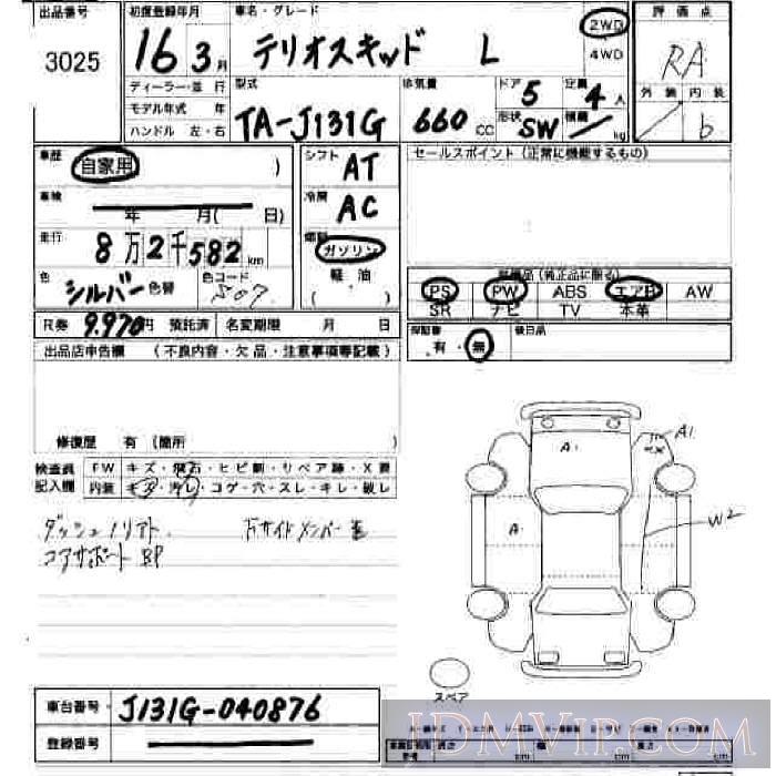 2004 DAIHATSU TERIOS KID L J131G - 3025 - JU Hiroshima