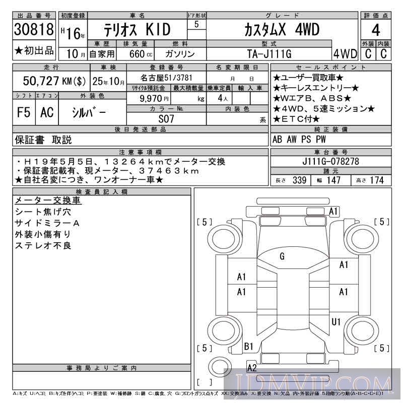 2004 DAIHATSU TERIOS KID X_4WD J111G - 30818 - CAA Chubu