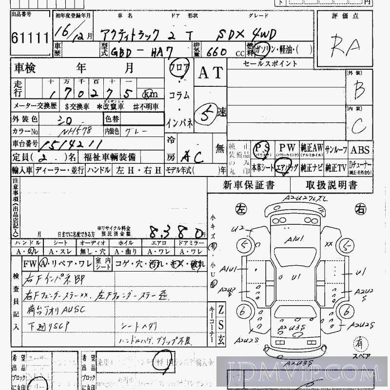 2004 HONDA ACTY TRUCK 4WD_SDX HA7 - 61111 - HAA Kobe