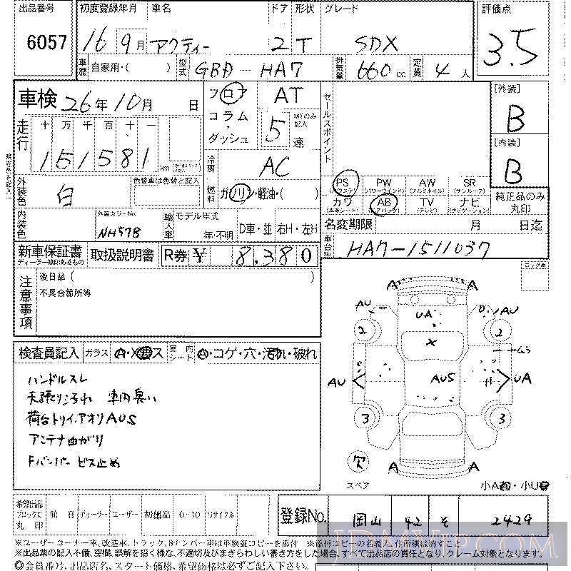 2004 HONDA ACTY TRUCK SDX HA7 - 6057 - LAA Shikoku