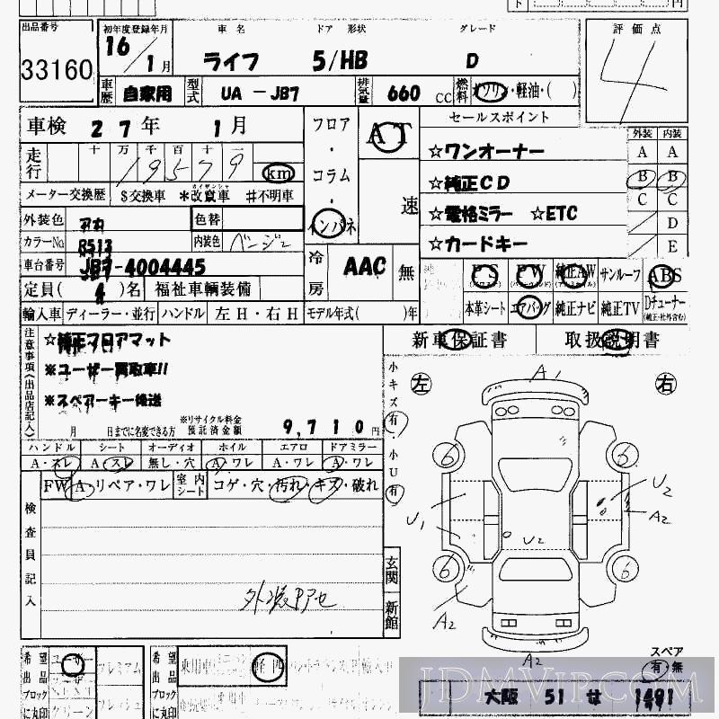 2004 HONDA LIFE D JB7 - 33160 - HAA Kobe