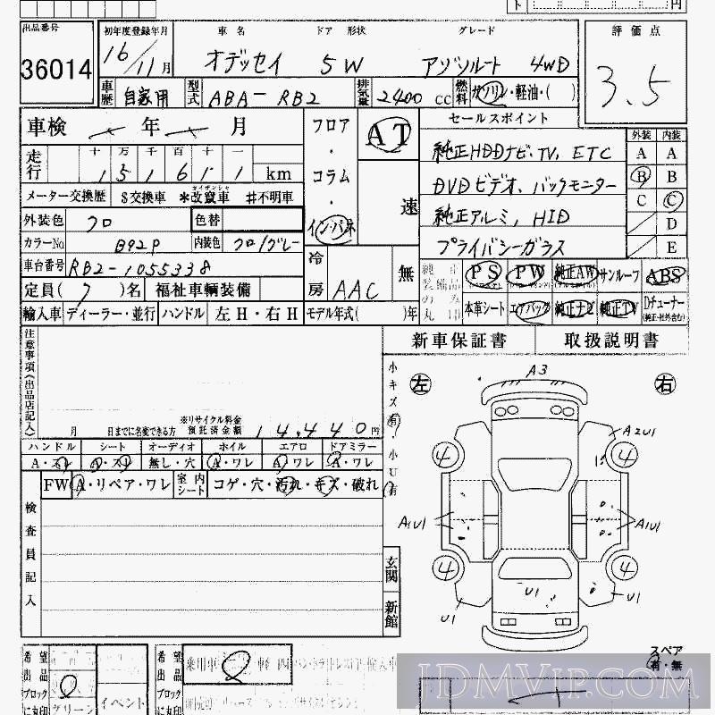 2004 HONDA ODYSSEY 4WD_ RB2 - 36014 - HAA Kobe