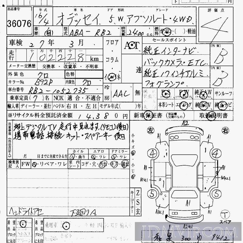 2004 HONDA ODYSSEY 4WD_ RB2 - 36076 - HAA Kobe