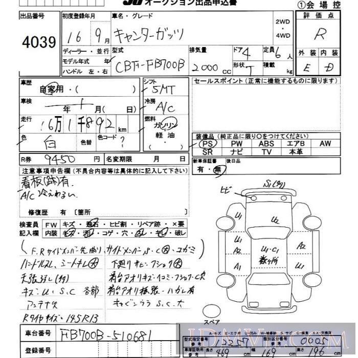 2004 MITSUBISHI CANTER TRUCK  FB700B - 4039 - JU Chiba