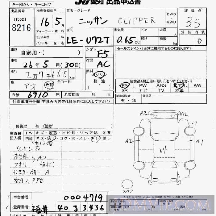 2004 NISSAN CLIPPER TRUCK  U72T - 8216 - JU Aichi