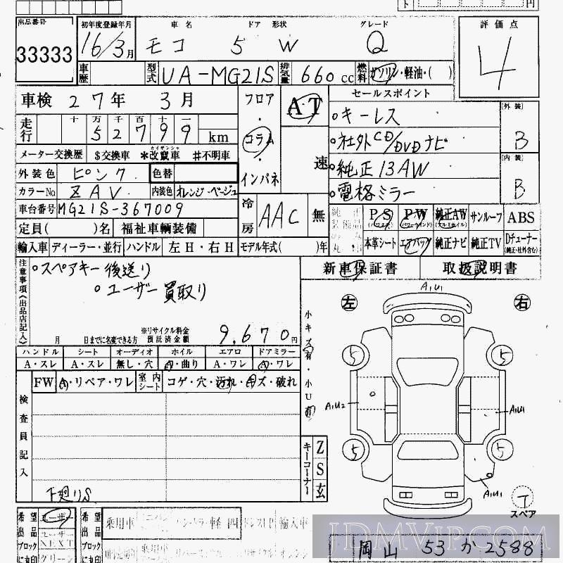 2004 NISSAN MOCO Q MG21S - 33333 - HAA Kobe