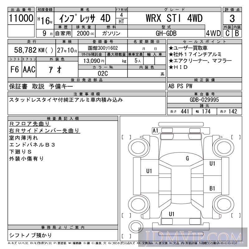 2004 SUBARU IMPREZA WRX_STI_4WD GDB - 11000 - CAA Tokyo