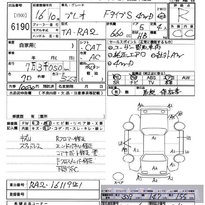 2004 SUBARU PLEO 4WD_FS RA2 - 6190 - JU Miyagi