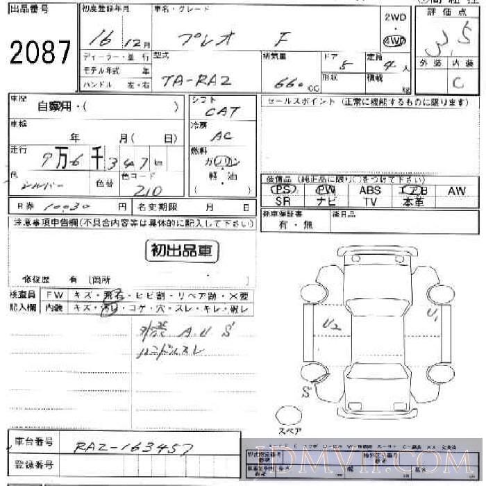 2004 SUBARU PLEO 5D_4WD_F RA2 - 2087 - JU Ishikawa