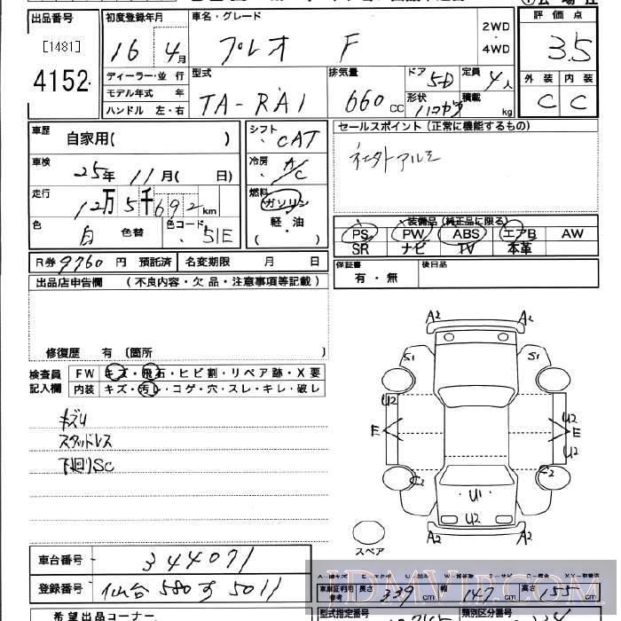 2004 SUBARU PLEO F RA1 - 4152 - JU Miyagi