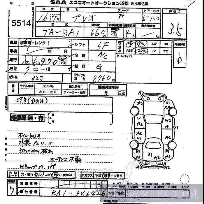 2004 SUBARU PLEO F RA1 - 5514 - JU Shizuoka