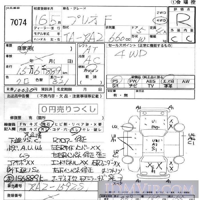 2004 SUBARU PLEO F RA2 - 7074 - JU Fukushima