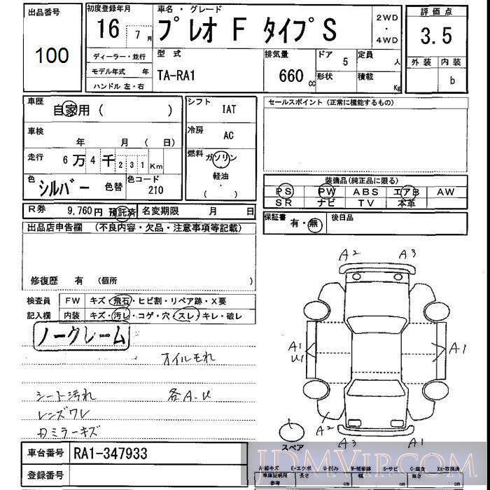 2004 SUBARU PLEO F_S RA1 - 100 - JU Shizuoka