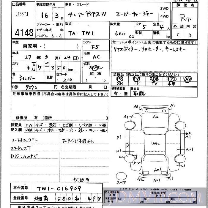 2004 SUBARU SAMBAR _SC TW1 - 4148 - JU Kanagawa