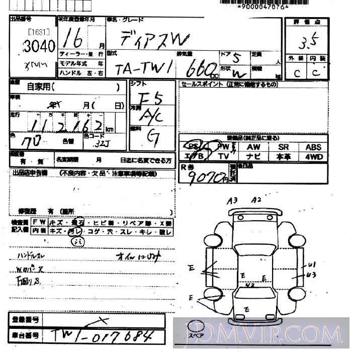 2004 SUBARU SAMBAR  TW1 - 3040 - JU Fukuoka