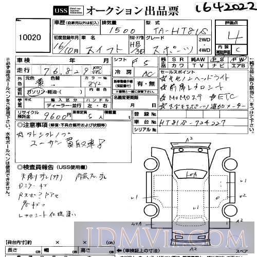 2004 SUZUKI SWIFT _ HT81S - 10020 - USS Yokohama