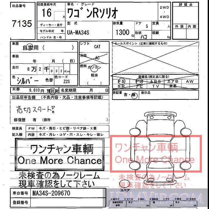 2004 SUZUKI WAGON R  MA34S - 7135 - JU Shizuoka
