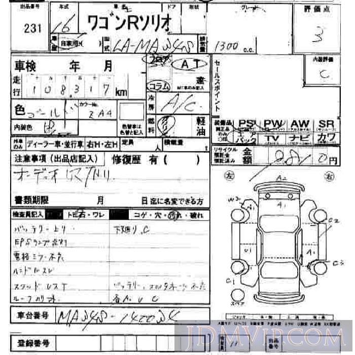 2004 SUZUKI WAGON R  MA34S - 231 - JU Hiroshima