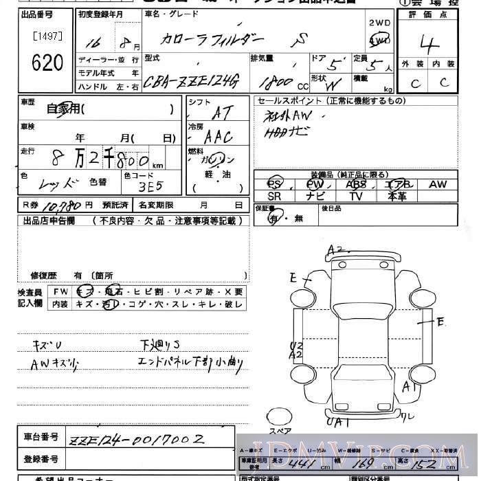 2004 TOYOTA COROLLA FIELDER 4WD_S ZZE124G - 620 - JU Miyagi