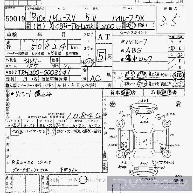 2004 TOYOTA HIACE VAN HR_DX TRH200K - 59019 - HAA Kobe