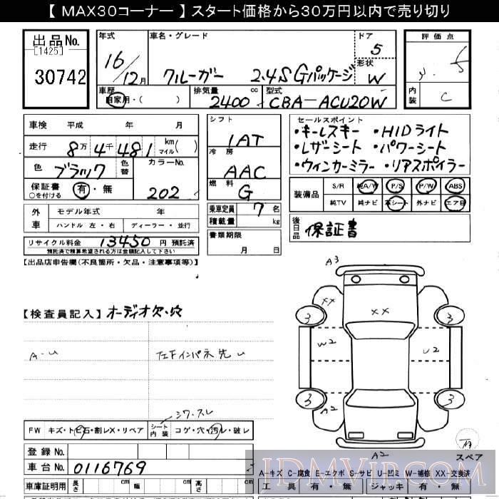 2004 TOYOTA KLUGER 2.4S_G-PKG ACU20W - 30742 - JU Gifu