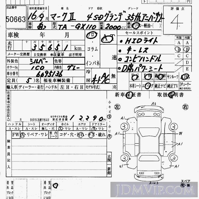 2004 TOYOTA MARK II _35th GX110 - 50663 - HAA Kobe