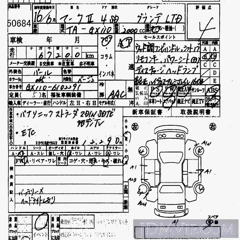 2004 TOYOTA MARK II _LTD GX110 - 50684 - HAA Kobe