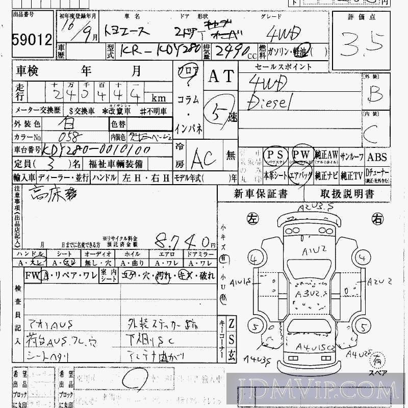 2004 TOYOTA TOYOACE 4WD KDY280 - 59012 - HAA Kobe